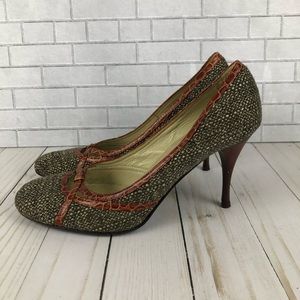 Saks Fifth Avenue Tweed Heels Faux Wood Heel 6.5